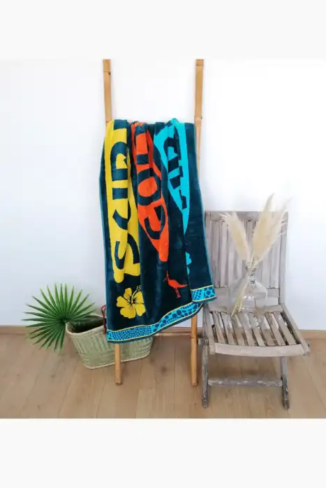 Çift Kişilik Mavi Sörf Plaj Havlusu - (1)