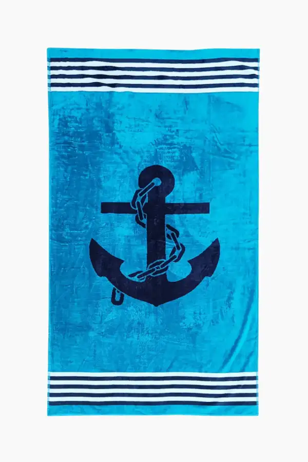 Çift Kişilik Mavi Çapa Plaj Havlusu - 1