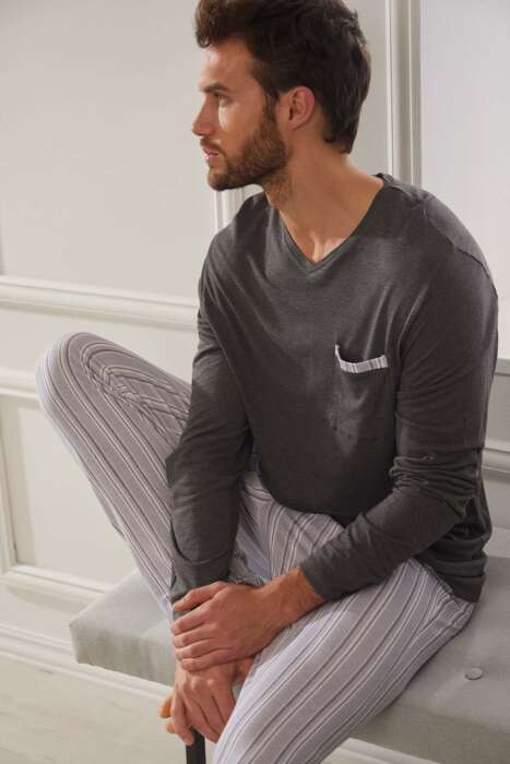 55330 Erkek Gri Pijama Takımı - 1
