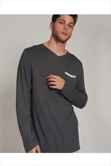 55330 Erkek Gri Pijama Takımı - 4