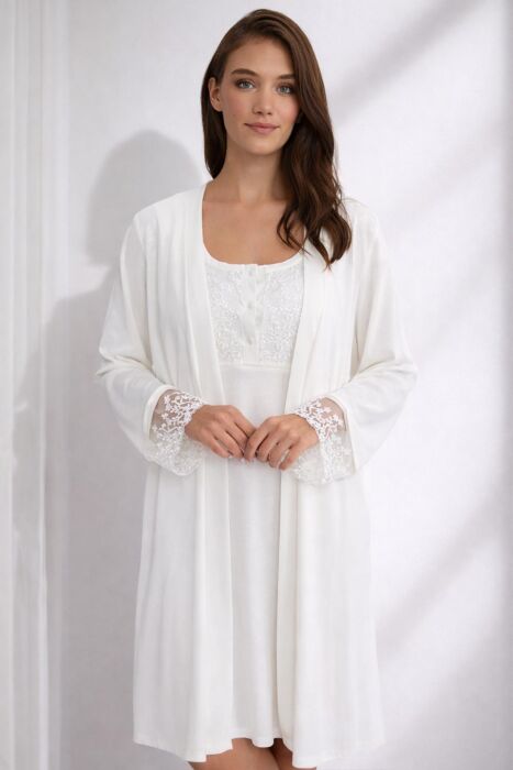 Ayyıldız 3415 Ekru Lohusa Gecelik Sabahlık Takım - 1