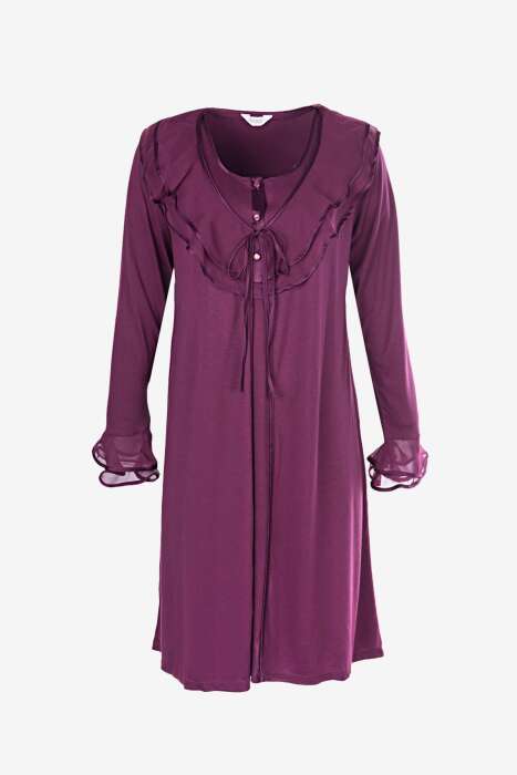 Ayyıldız 3415 Mürdüm Lohusa Gecelik Sabahlık Takım - AYYILDIZ (1)