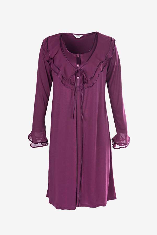 Ayyıldız 3415 Mürdüm Lohusa Gecelik Sabahlık Takım - 2